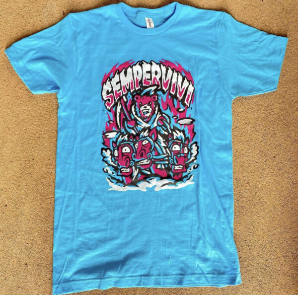 Punk Shirt - Light Blue and Pink Grim Reaper Bear Design